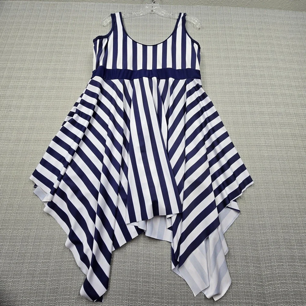 Danify Swimdress Womens 52 Blue White Striped Handkerchief Hem Bow Nautical - Picture 8 of 10